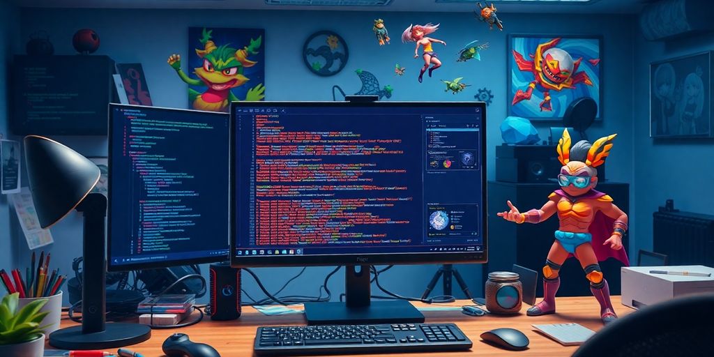 C# Spieleentwicklung am Computer mit kreativen Elementen.