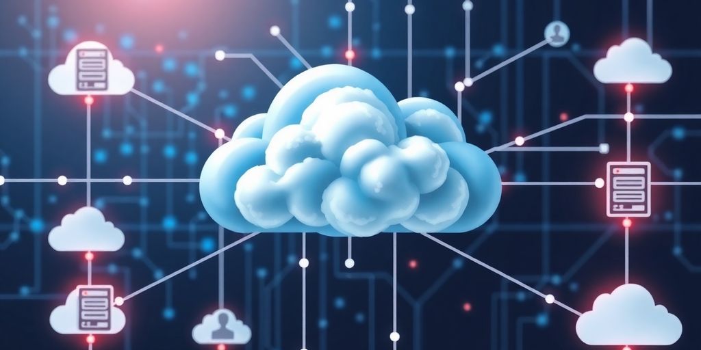 Cloud-Computing-Umgebung mit verbundenen Servern und Netzwerken.